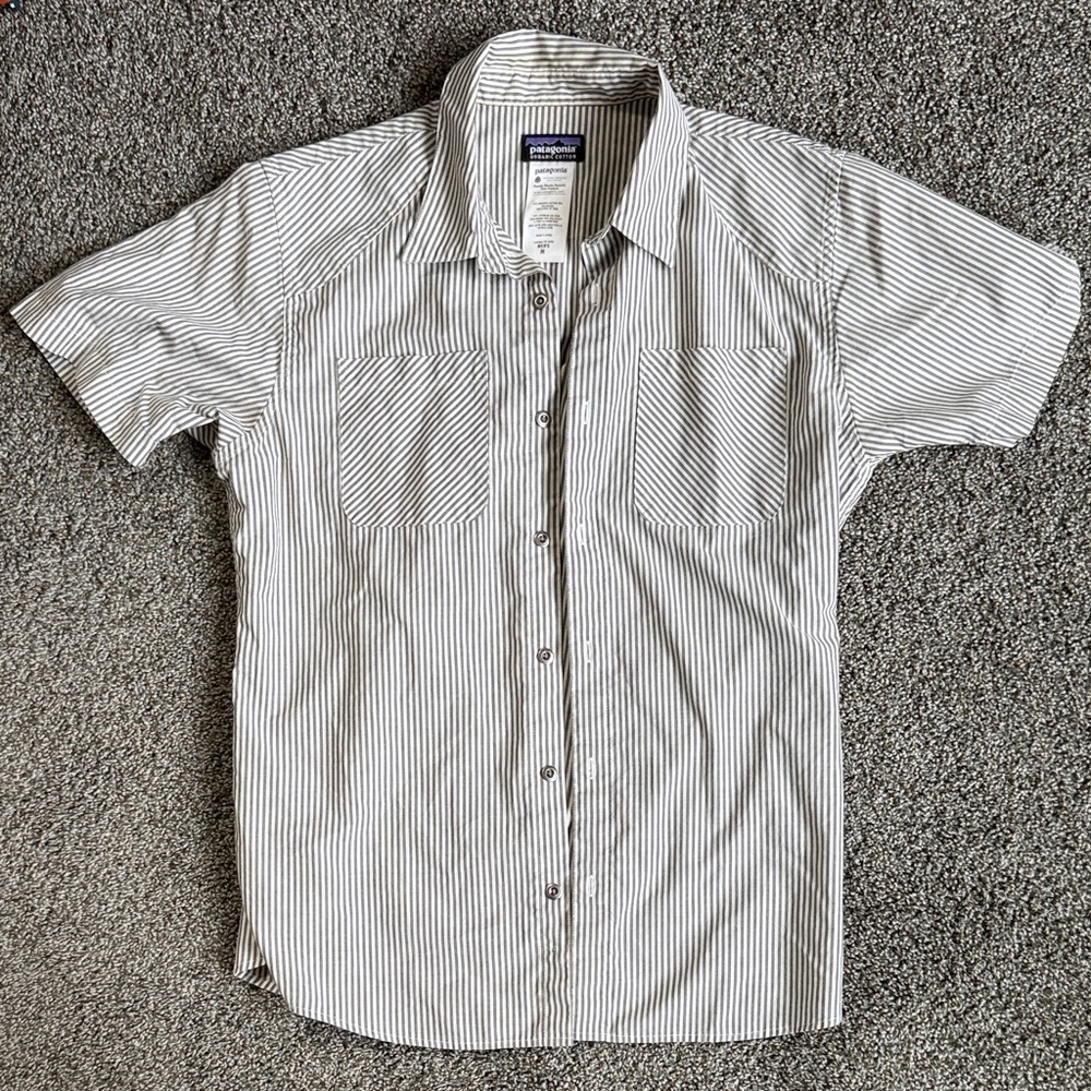 Patagonia Men's Striped Button-Down Shirt - Gray and White